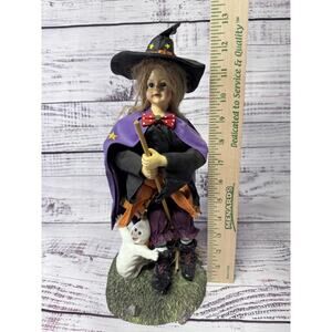Witch & Ghost figurine Resin and Starched Clothing VTG